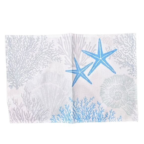 Ocean Coastal Table Placemats Set Of 4 Blue Grey Starfish Coral Beach NEW - Picture 8 of 9